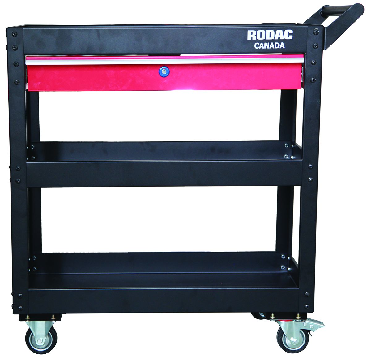 RODAC 3-Tier Tool Cart with Ball-Bearing Drawer, Heavy-Duty Industrial Service Cart with 3" PP Wheels, Ideal for Mechanics and Garages