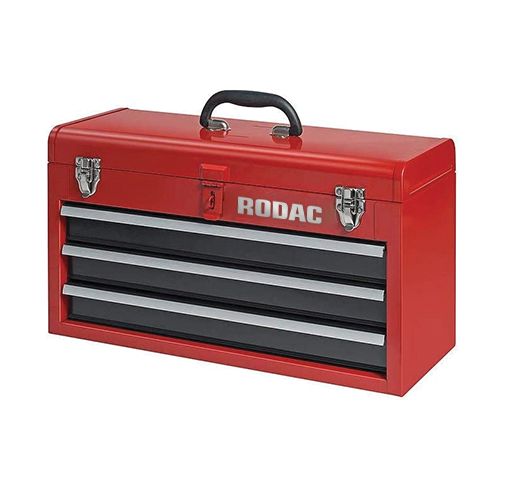 Rodac RD5019 - 3-Drawer Metal Portable Chest Toolbox Red