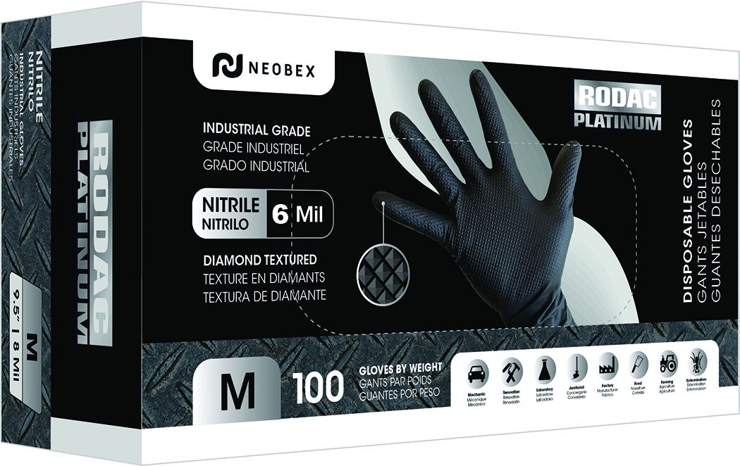 Black Industrial-Grade Nitrile Gloves L, 6 Mil, with Textured Fingertips (100/box)